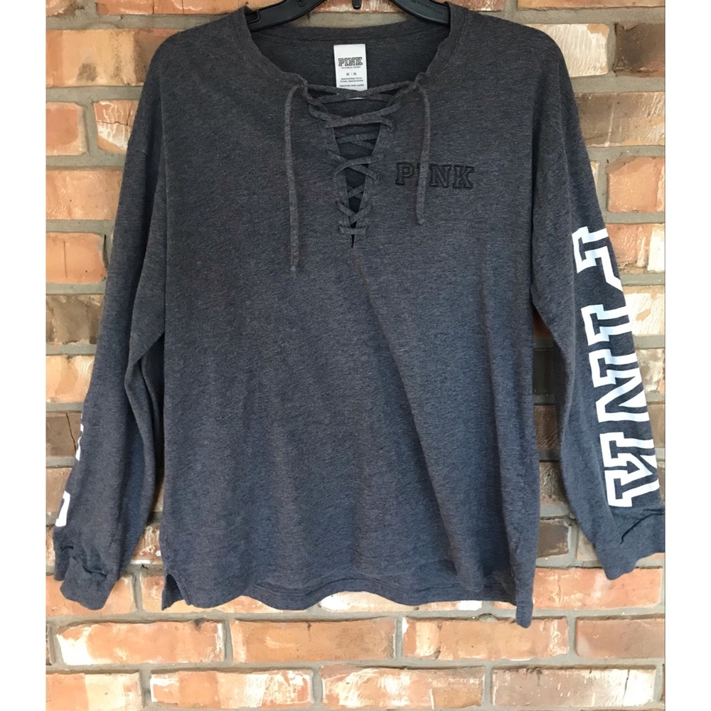 PINK Victoria Secret Women’s Gray Long Sleeve Top  Medium